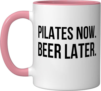 Taza cerámica de pilates divertida con colores rosa y blanco