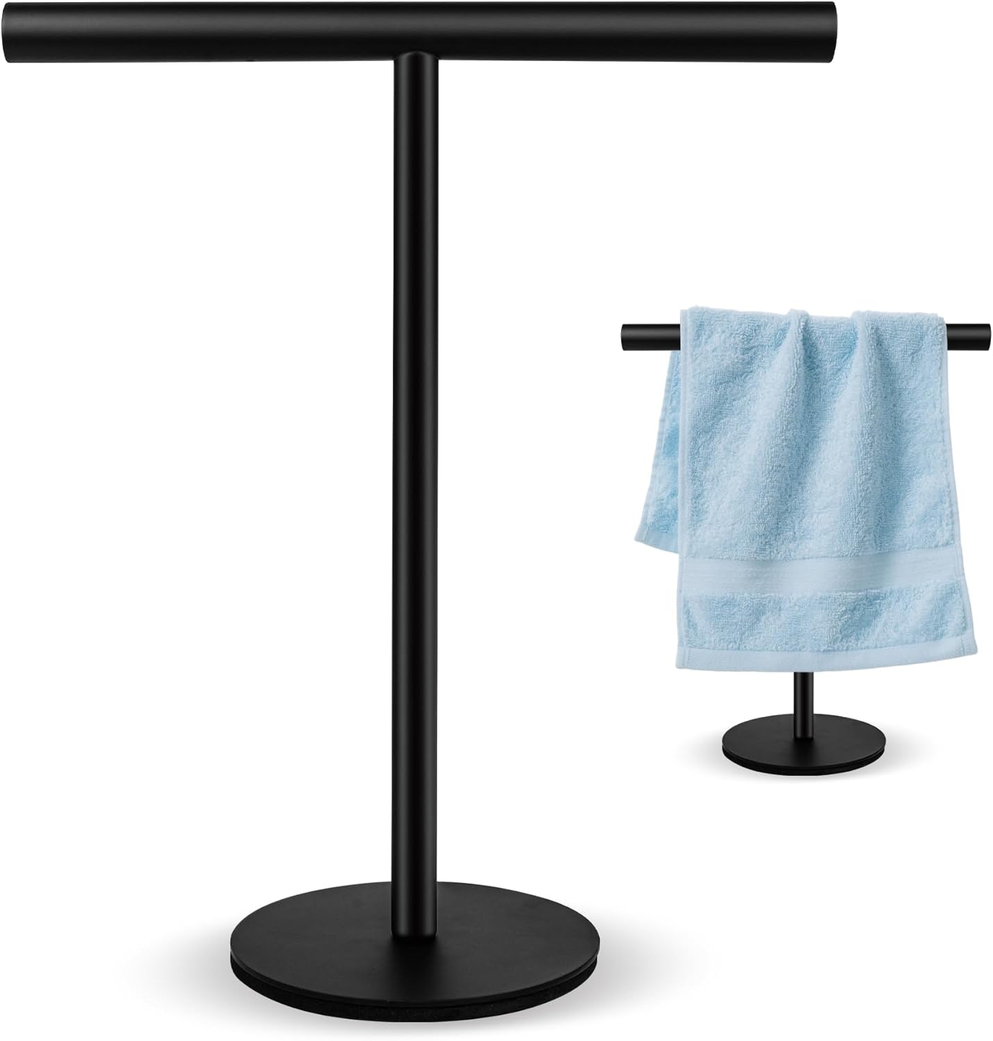 Toallero encimera baño forma T negro mate antideslizante 11x6.7pulg