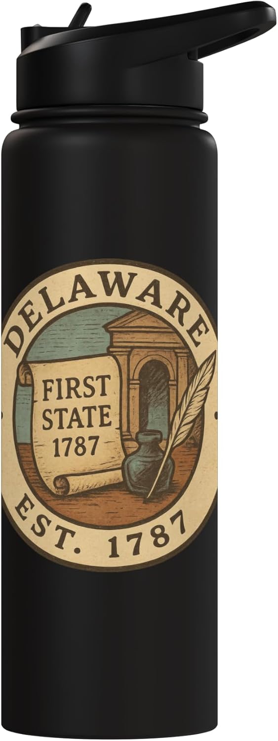 Botella de agua acero inoxidable vintage sin BPA con emblema Delaware