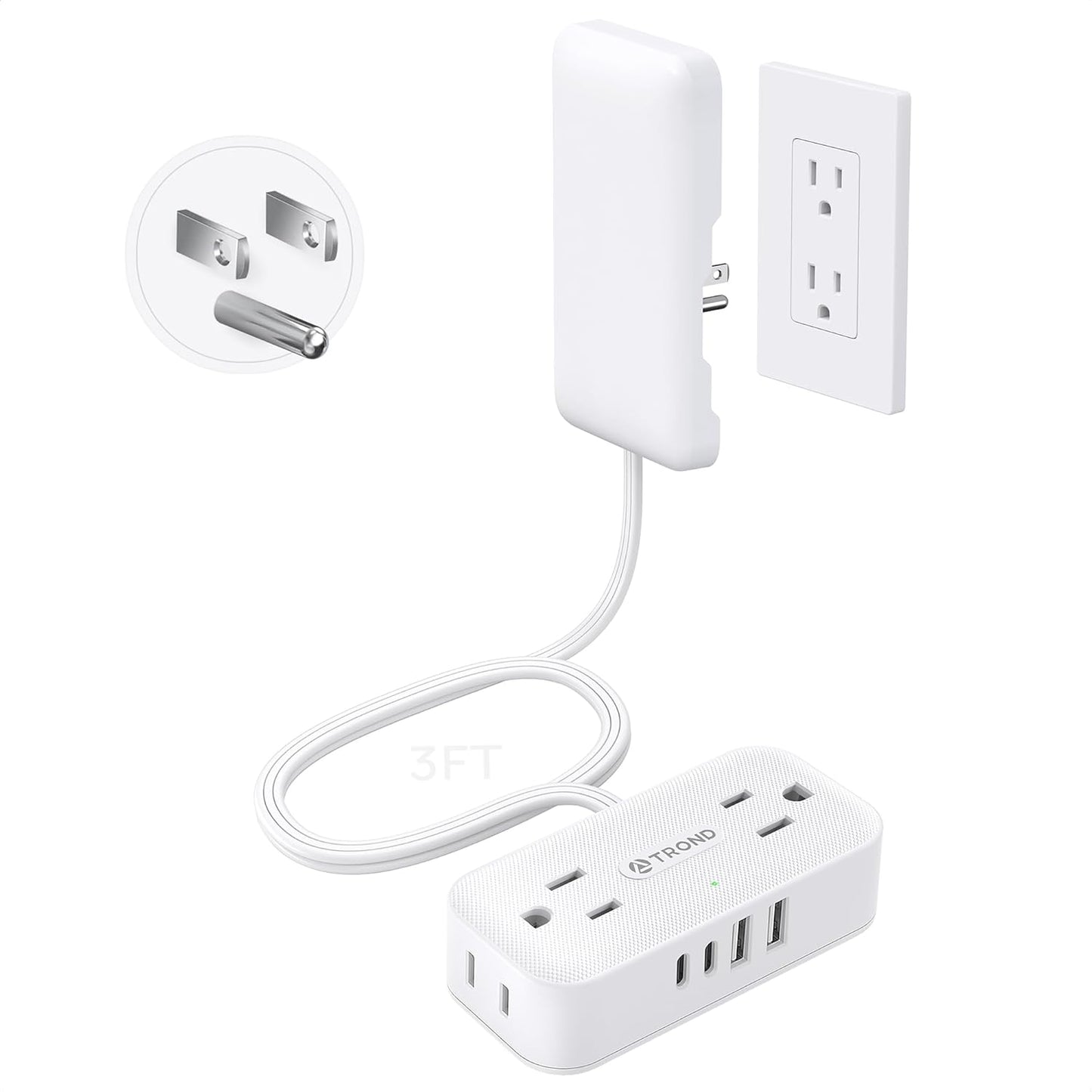 Cable extensión plano 3ft regleta USB 4 puertos 10A