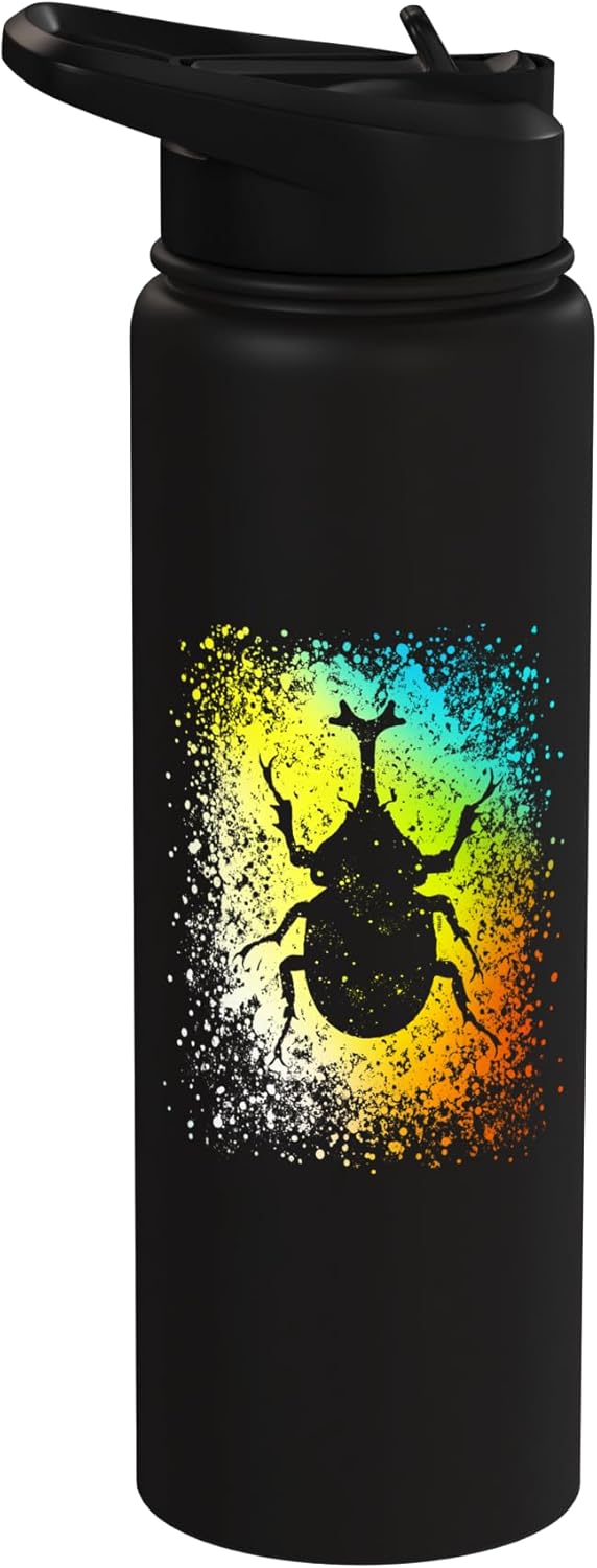 Botella de agua aislada de acero inoxidable arte escarabajo rinoceronte