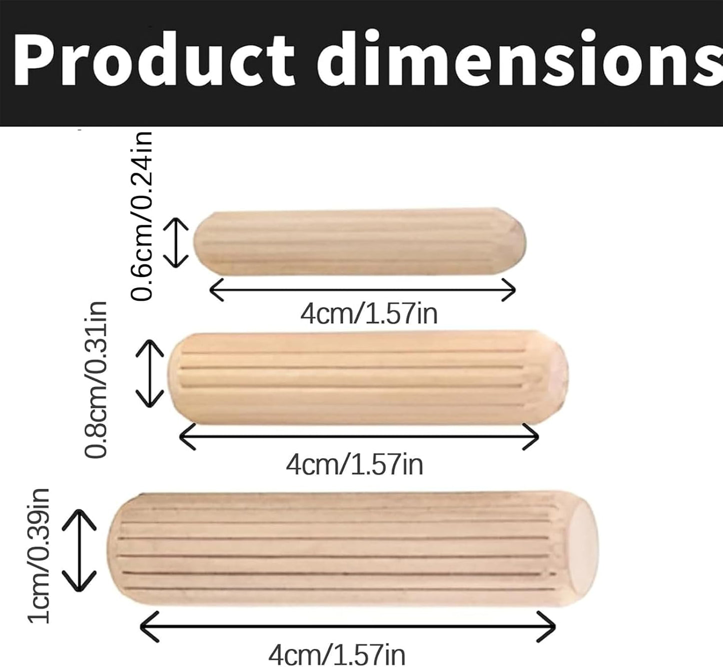 Clavijas madera M6 M8 M10 ranuradas para muebles y manualidades