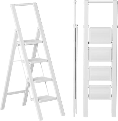 Escalera plegable hierro 4 escalones antideslizante 300lb blanco