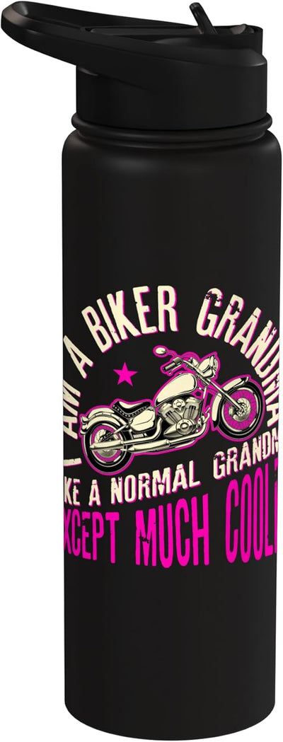 Botella de agua aislada para mujeres con frase I Am A Biker Grandma en acero inoxidable