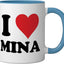 Taza cerámica personalizada I Heart Mina Azul/Blanco