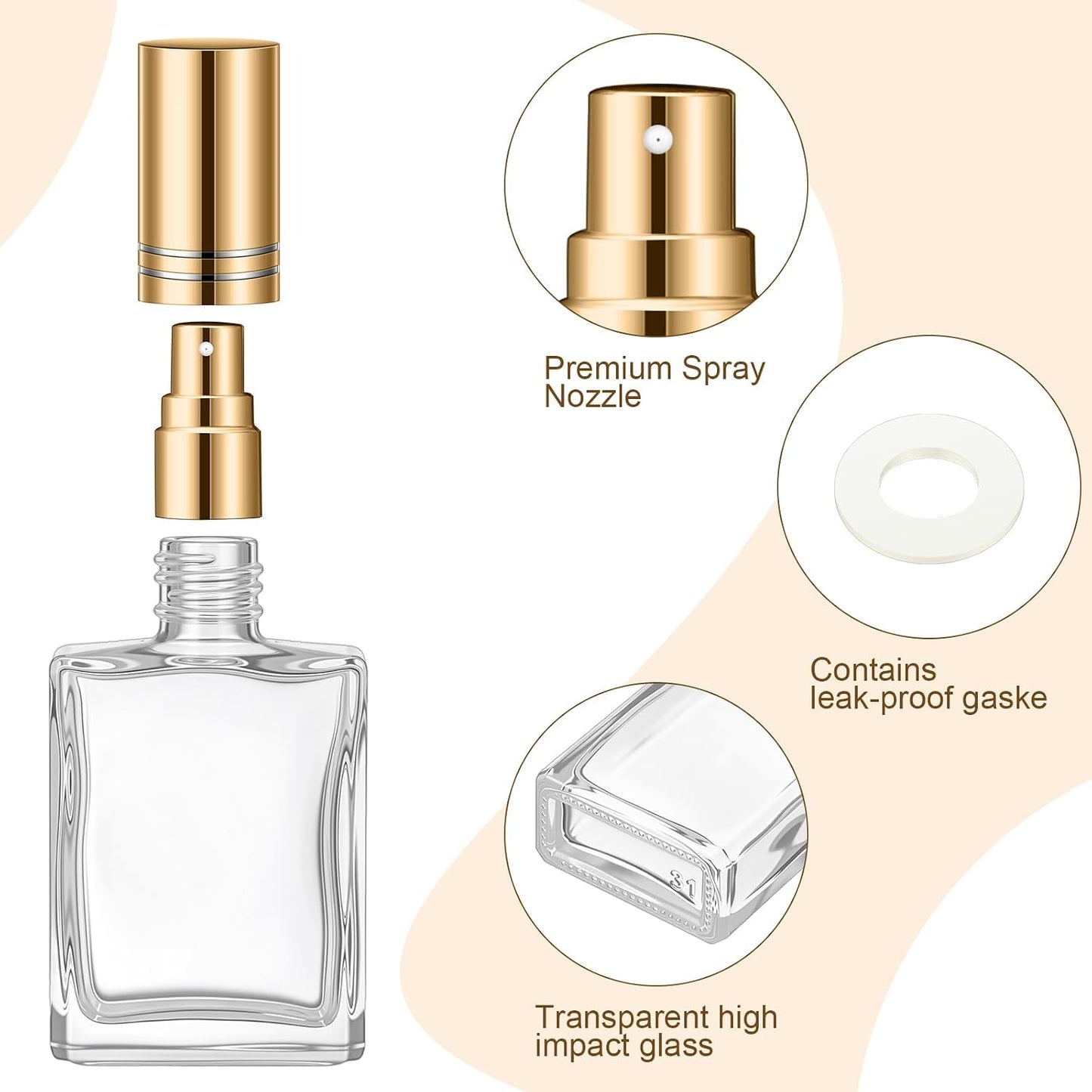 Botellas perfume vidrio 1.7oz vacías recargables con bomba