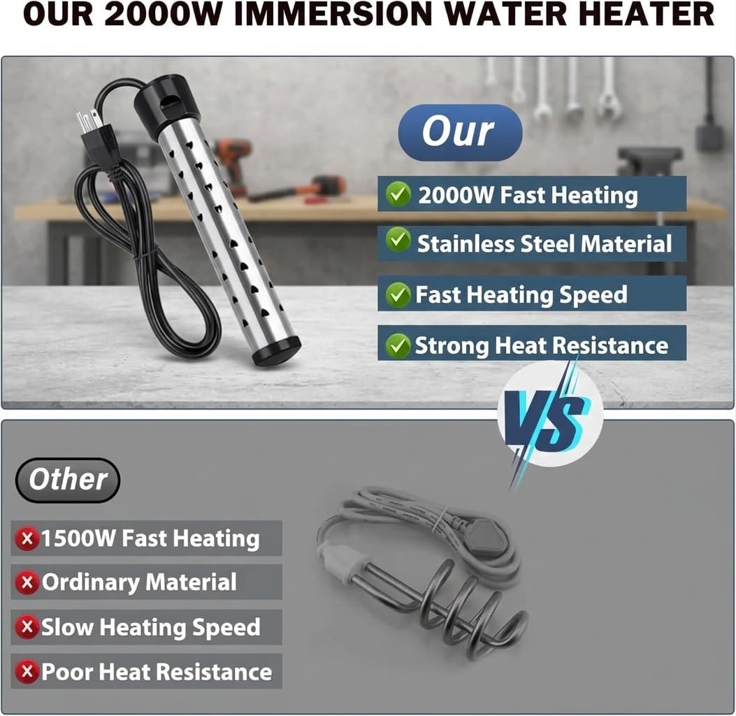 Calentador agua inmersión 2000W termómetro LCD acero inox