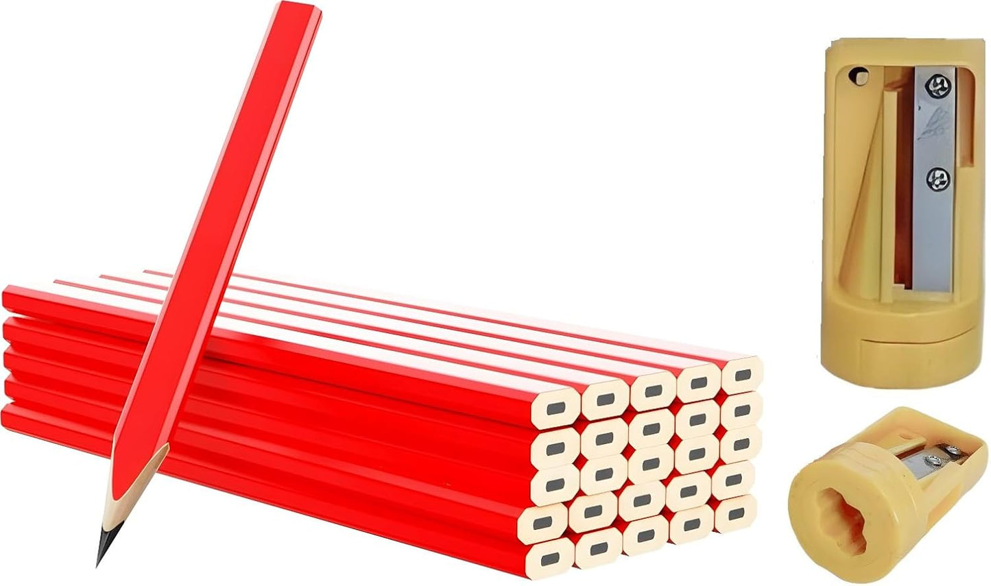 Set 20 Lápices Carpintería Rojos con Sacapuntas