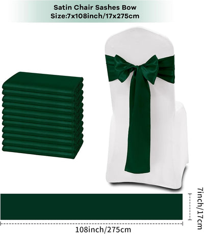 60 Cintas Satén 7x108pulg Verde Bosque Fundas Silla Bodas Eventos