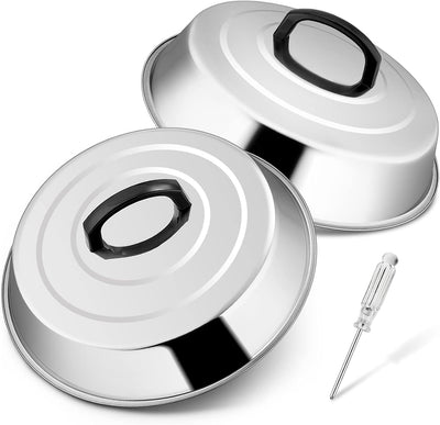 Set 2 Cúpulas Fundir Queso 12pulg Acero Inox Apto Lavavajillas