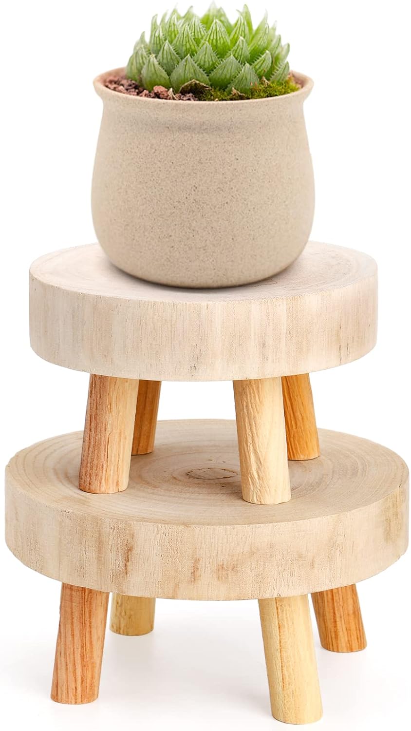 2 Pzas Taburetes Madera Bohemios Soporte Velas Decoración