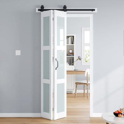 Puerta granero plegable 42x84pulg vidrio esmerilado blanco