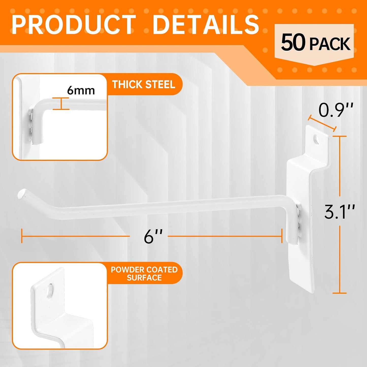 50 Ganchos Panel Ranurado 6pulg Blanco Hogar Tienda