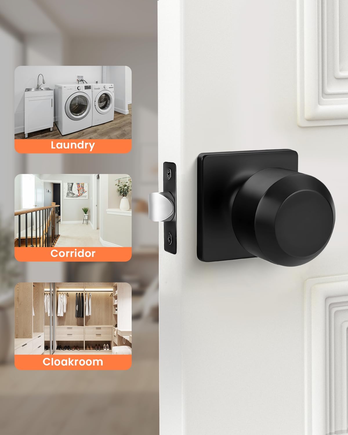 Pomos negros para puerta interior sin llave panel cuadrado