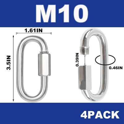4 Eslabones Cadena 3.5pulg Acero Galvanizado M10 Mosqueton 3/8pulg