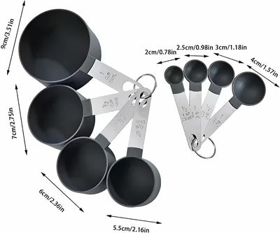 Juego de tazas y cucharas medidoras 8 piezas color negro