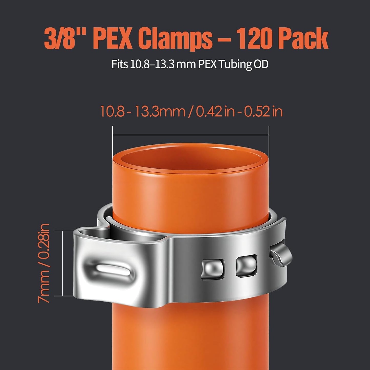 Anillos crimpado PEX 3/8pulg set 120 acero inox 304