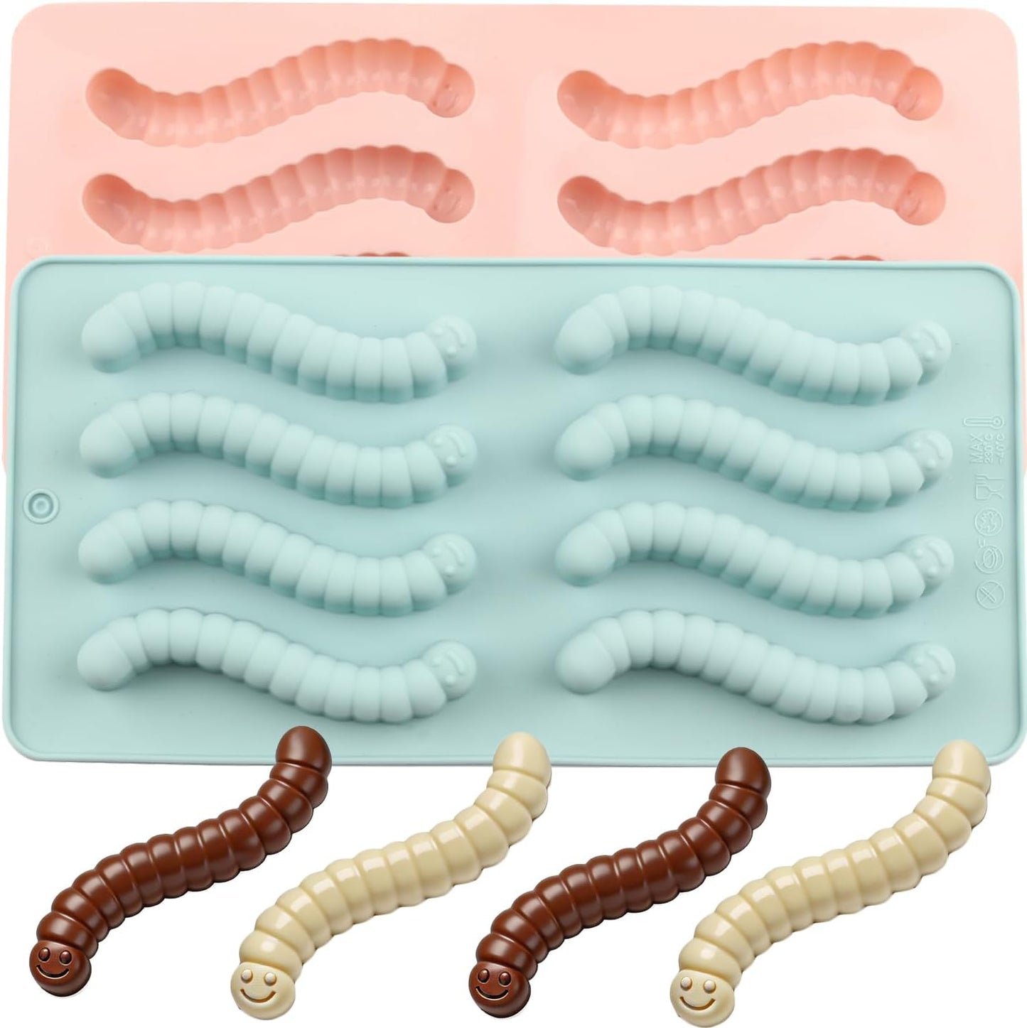 Moldes de silicona para gusanos de chocolate y cupcakes, juego de 2