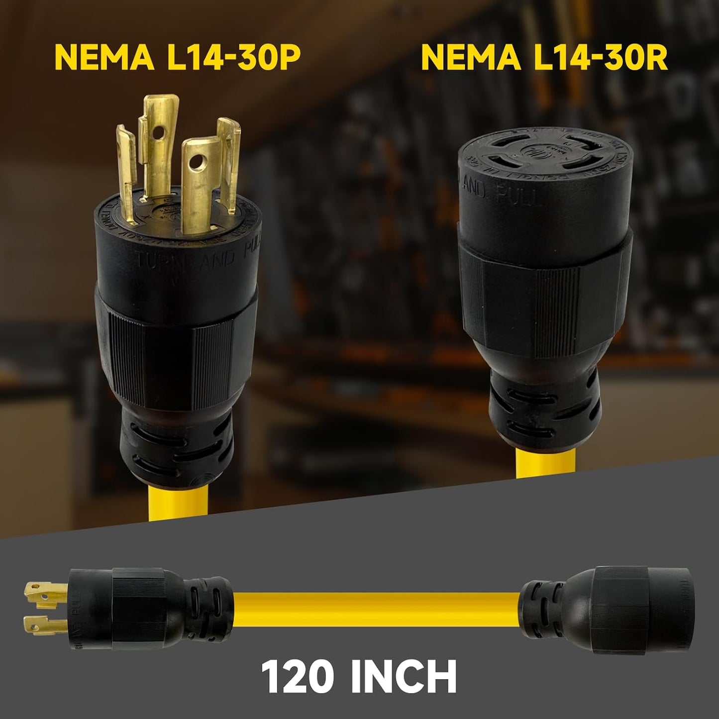 Cable extensión generador 30A 15ft 4 clavijas NEMA L14-30P/R