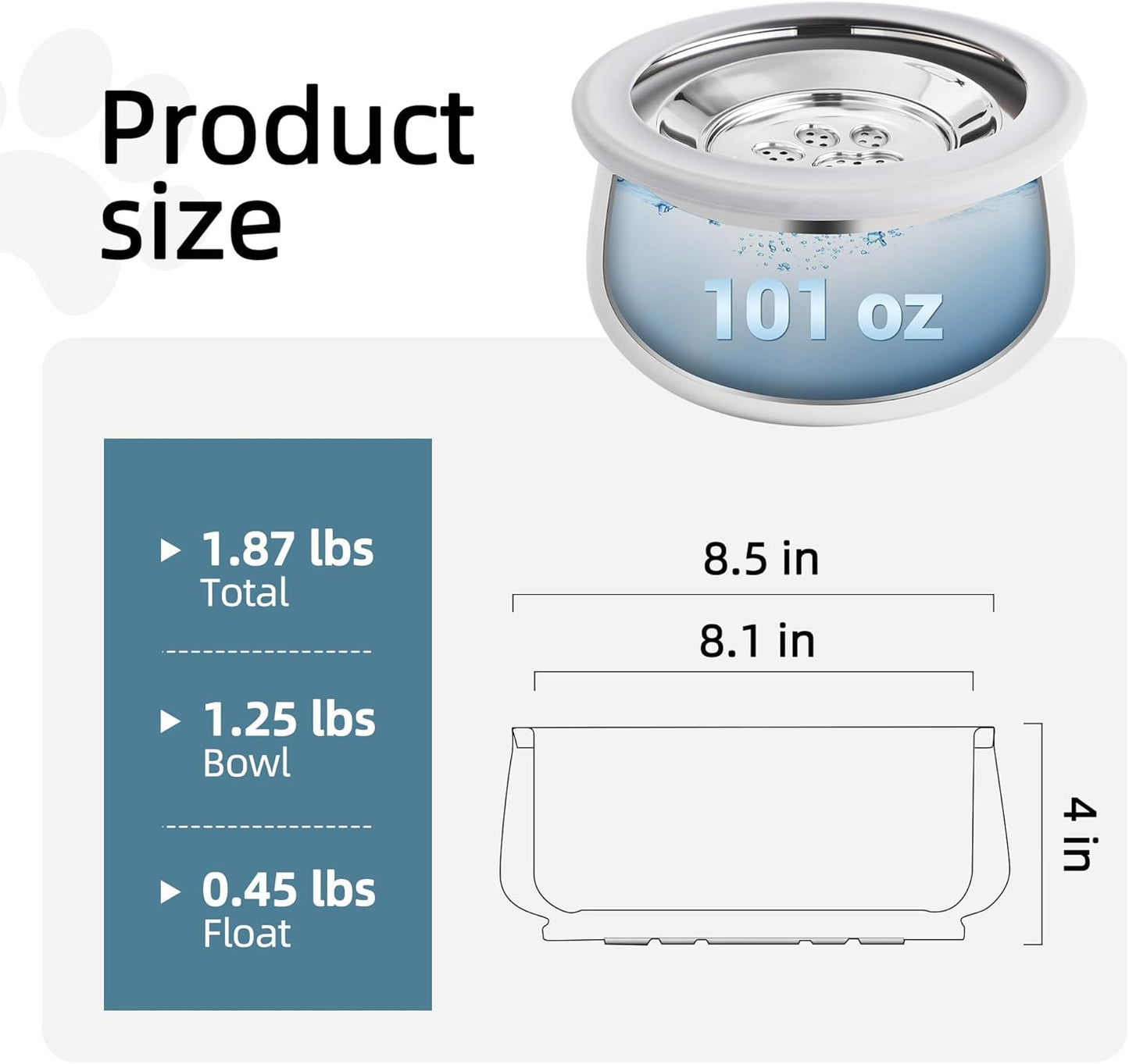 Cuenco agua perro 3L acero inox doble pared flotador