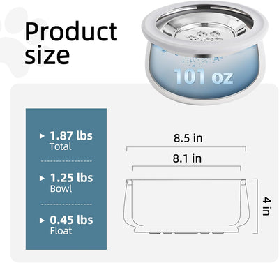 Cuenco agua perro 3L acero inox doble pared flotador