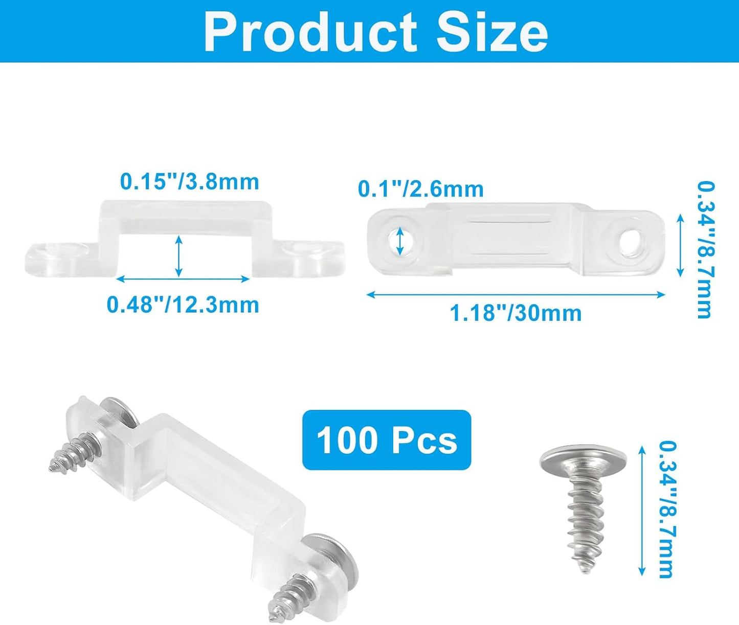 100 Pzas Soportes LED transparentes para tiras 12mm IP67/68