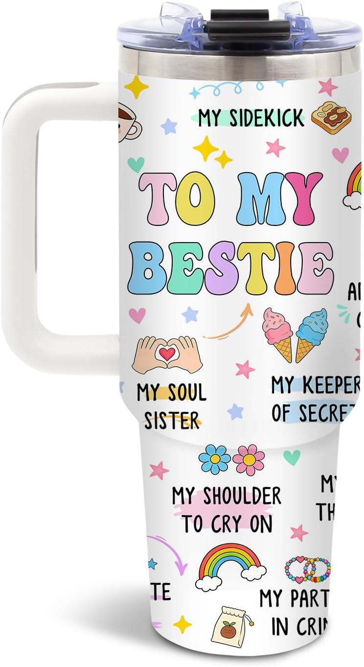 Vaso de acero inoxidable con asa regalo para mejor amiga
