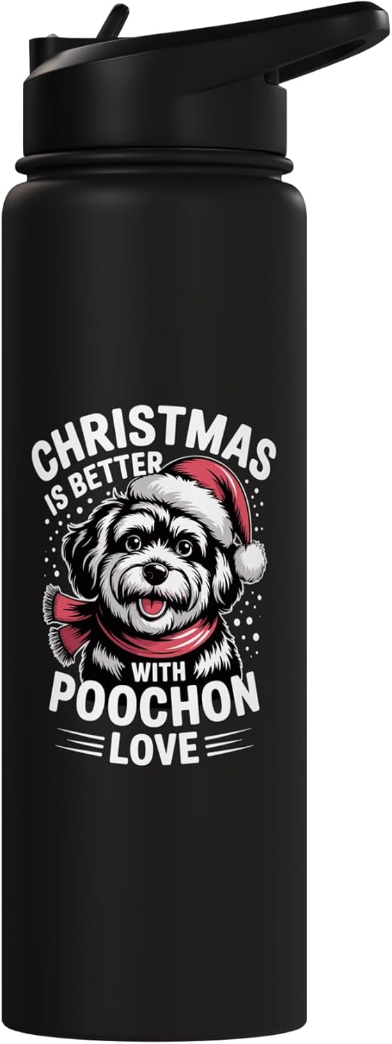 Botella agua acero inox aislada con perro navidad