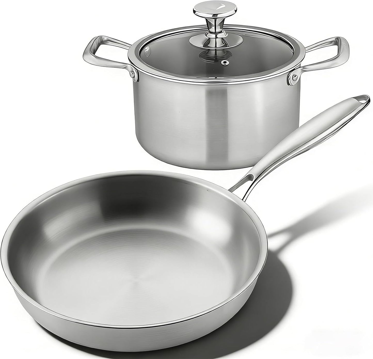 Set 2 Pzas Olla y Sartén Titanio Puro Antiadherente Comp Inducción