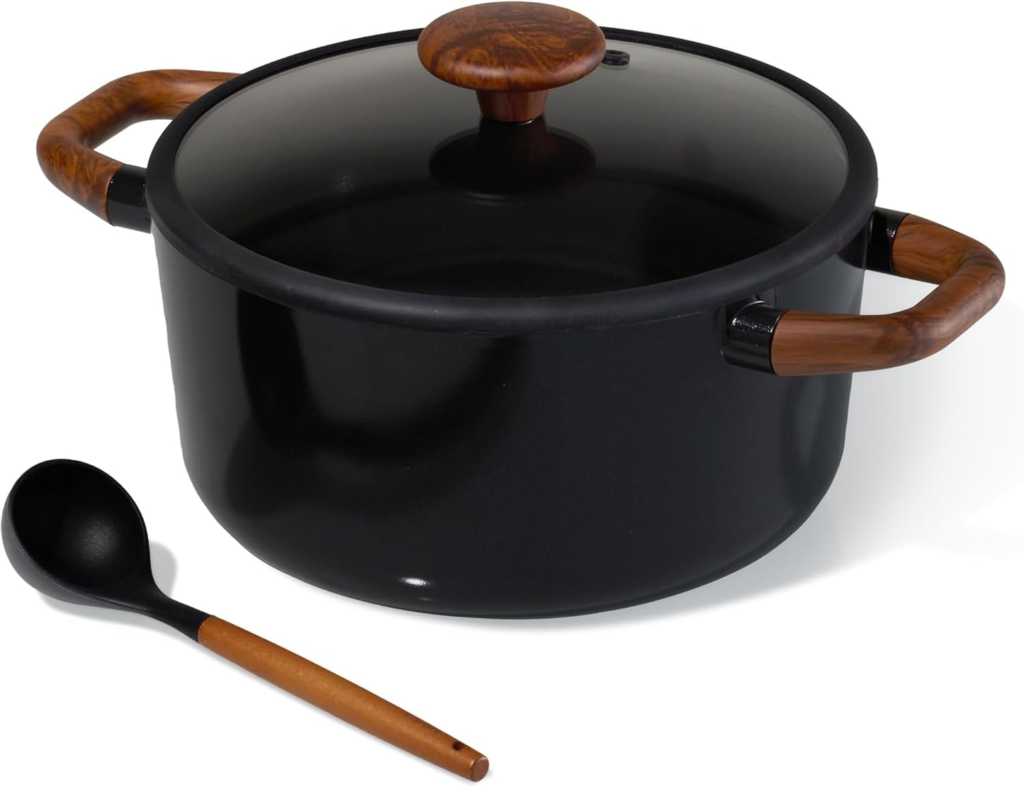 Olla Cerámica 5qt Antiadherente Tapa Cucharón Negro