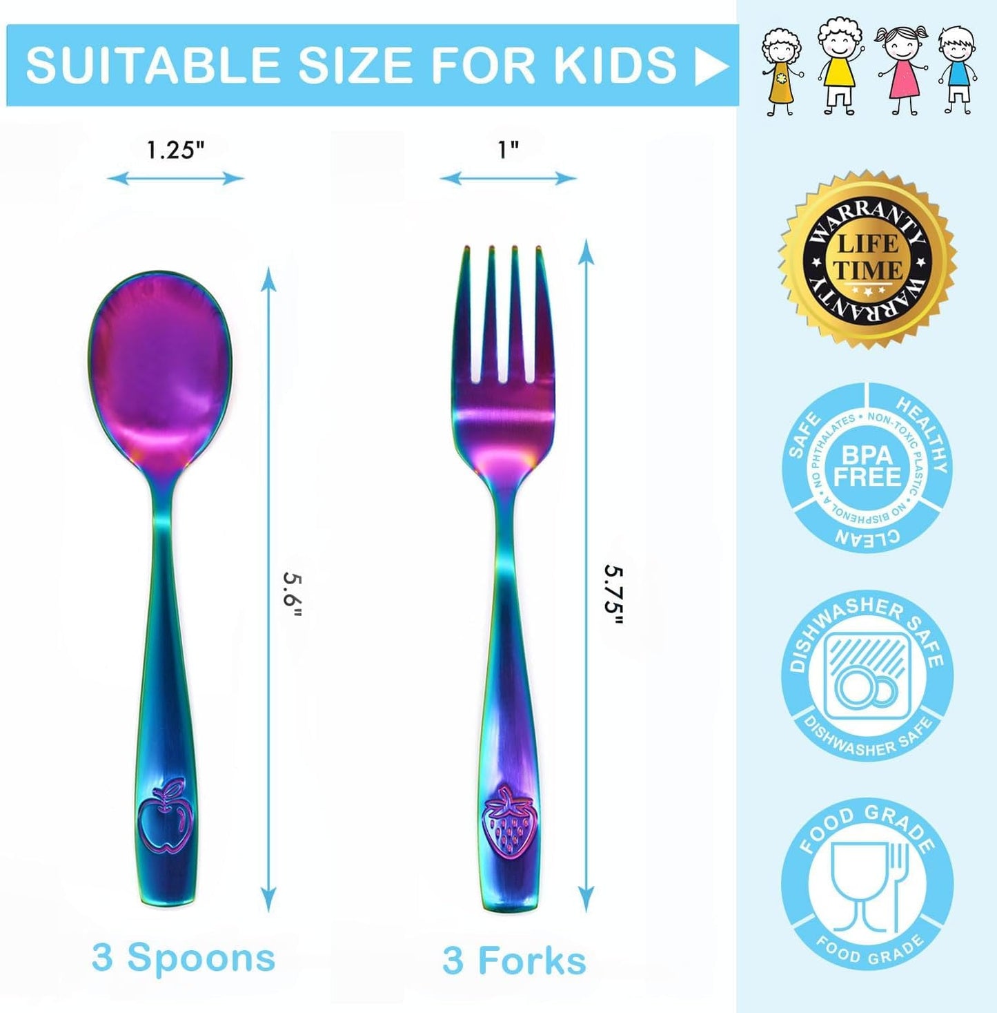 Juego de cubiertos de acero inoxidable para niños 12 piezas