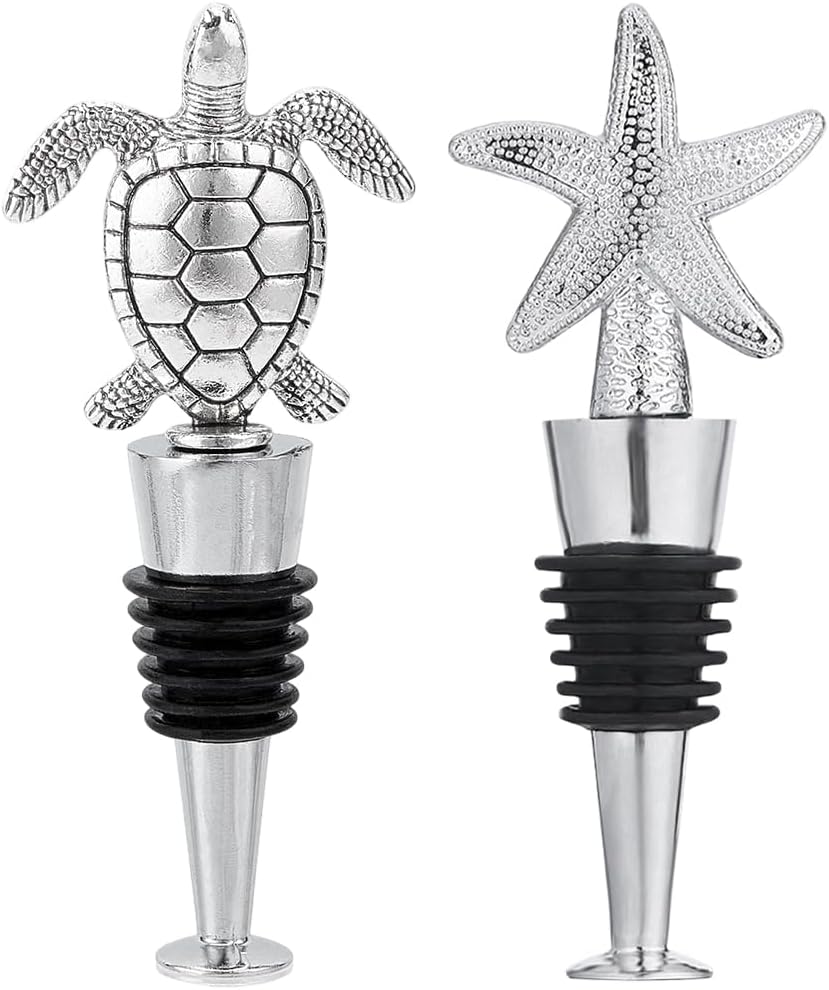Tapón vino metal silicón estrella mar tortuga 2 pzas