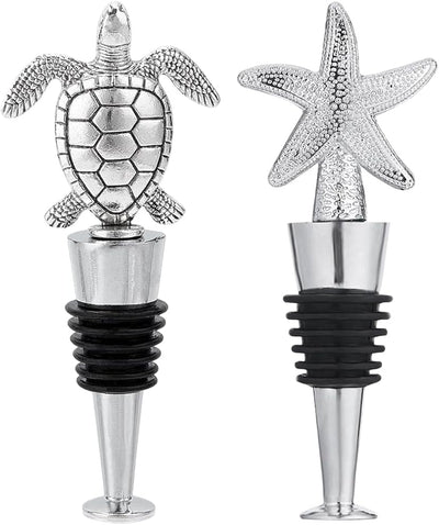 Tapón vino metal silicón estrella mar tortuga 2 pzas