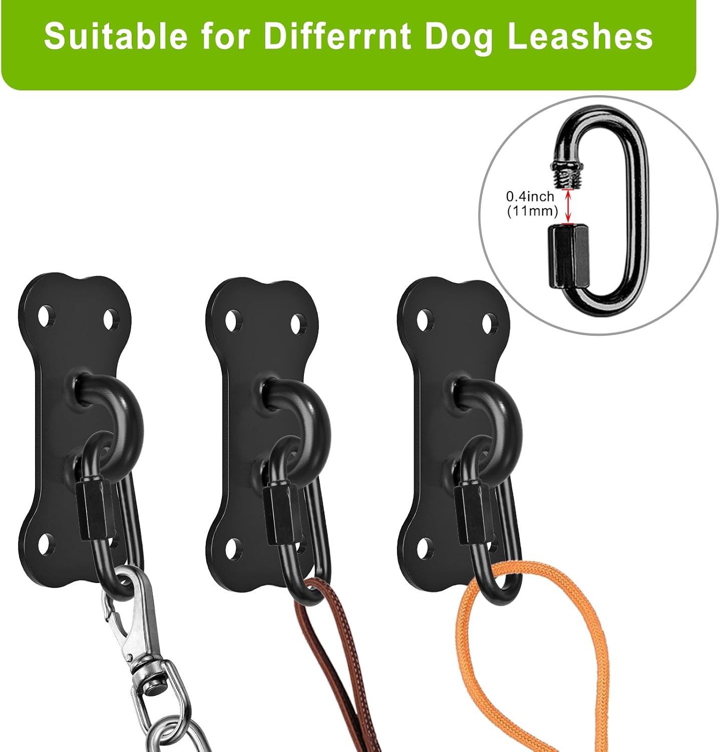 Soporte correa perro pared gancho negro pack 2