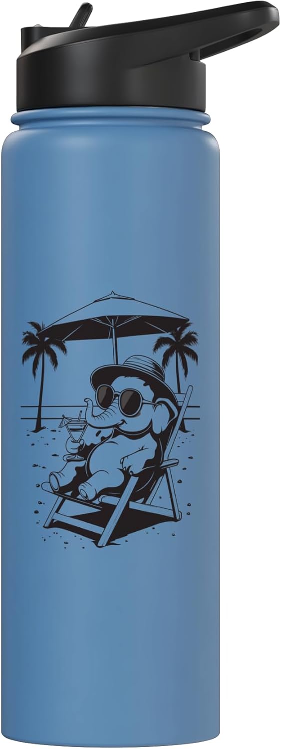 Botella agua acero inox aislada estilo vintage elefante