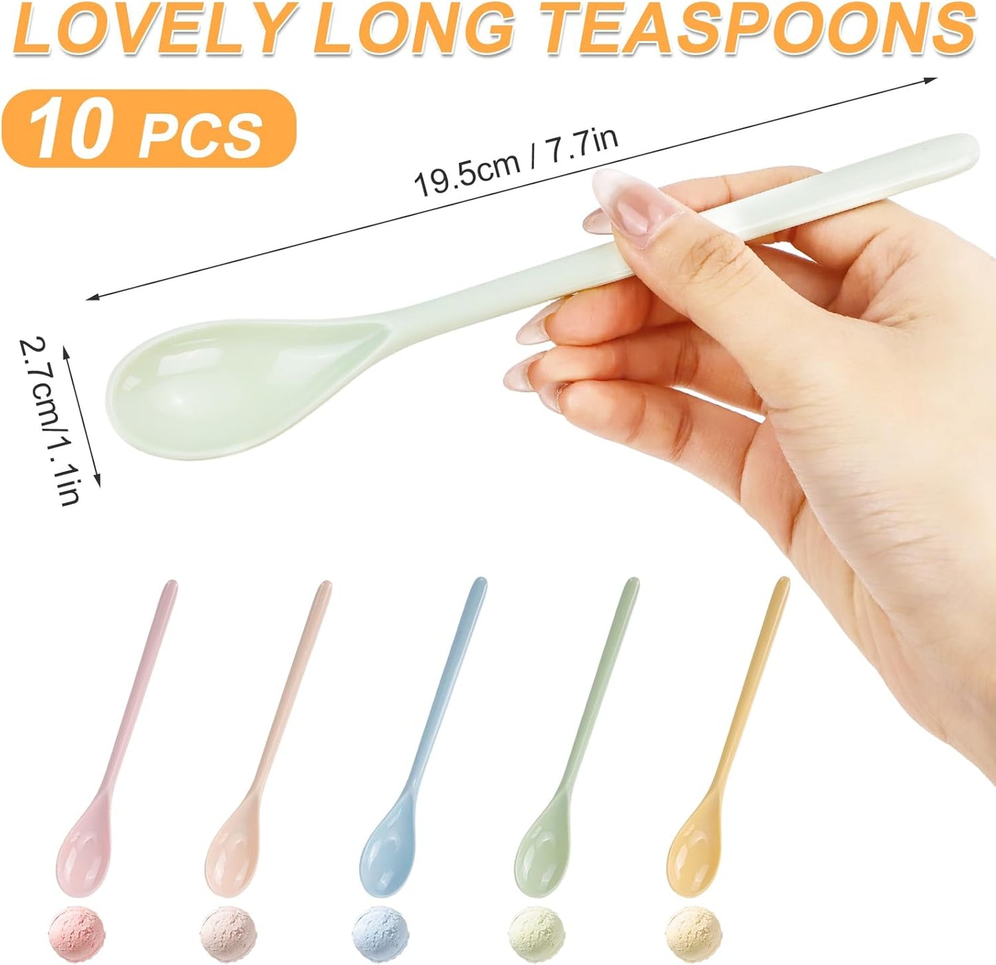 Cucharas plástico mango largo mezcladora 7.8pulg reutilizables