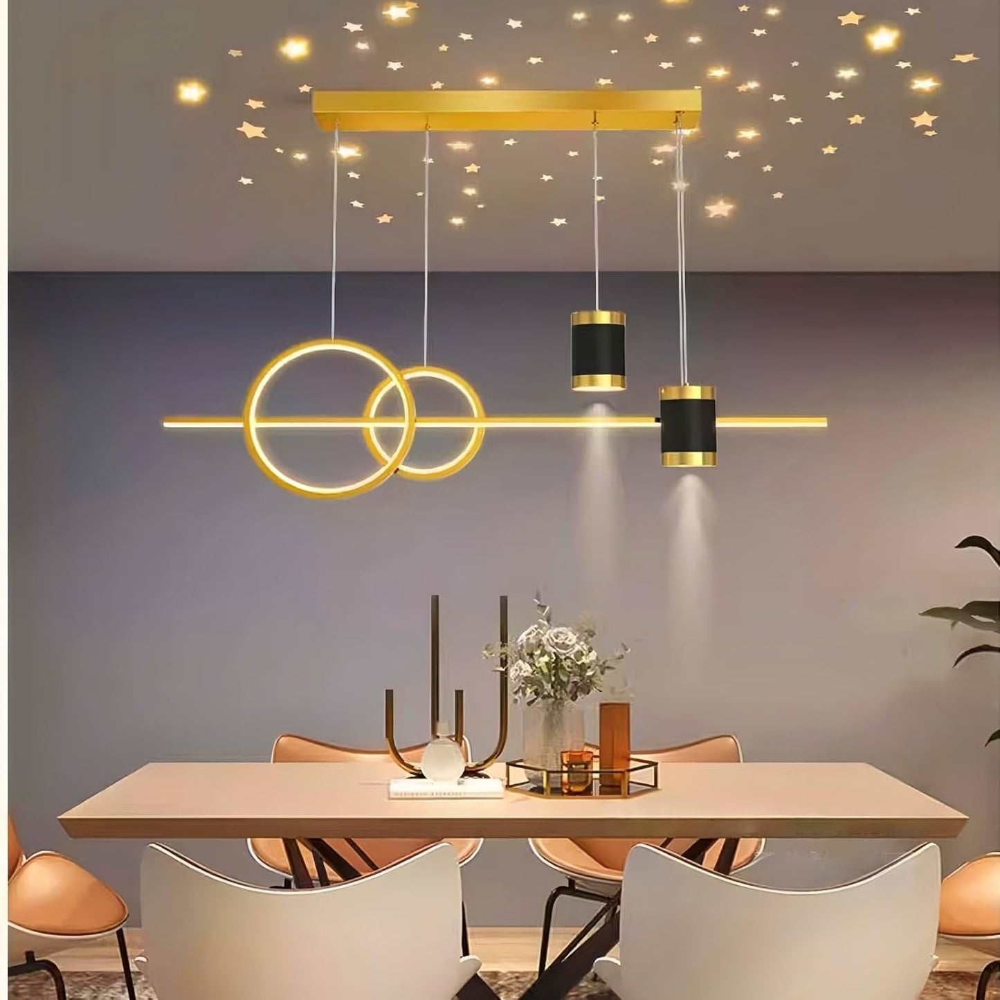 Lámpara colgante LED moderna dorada 39pulg con control remoto