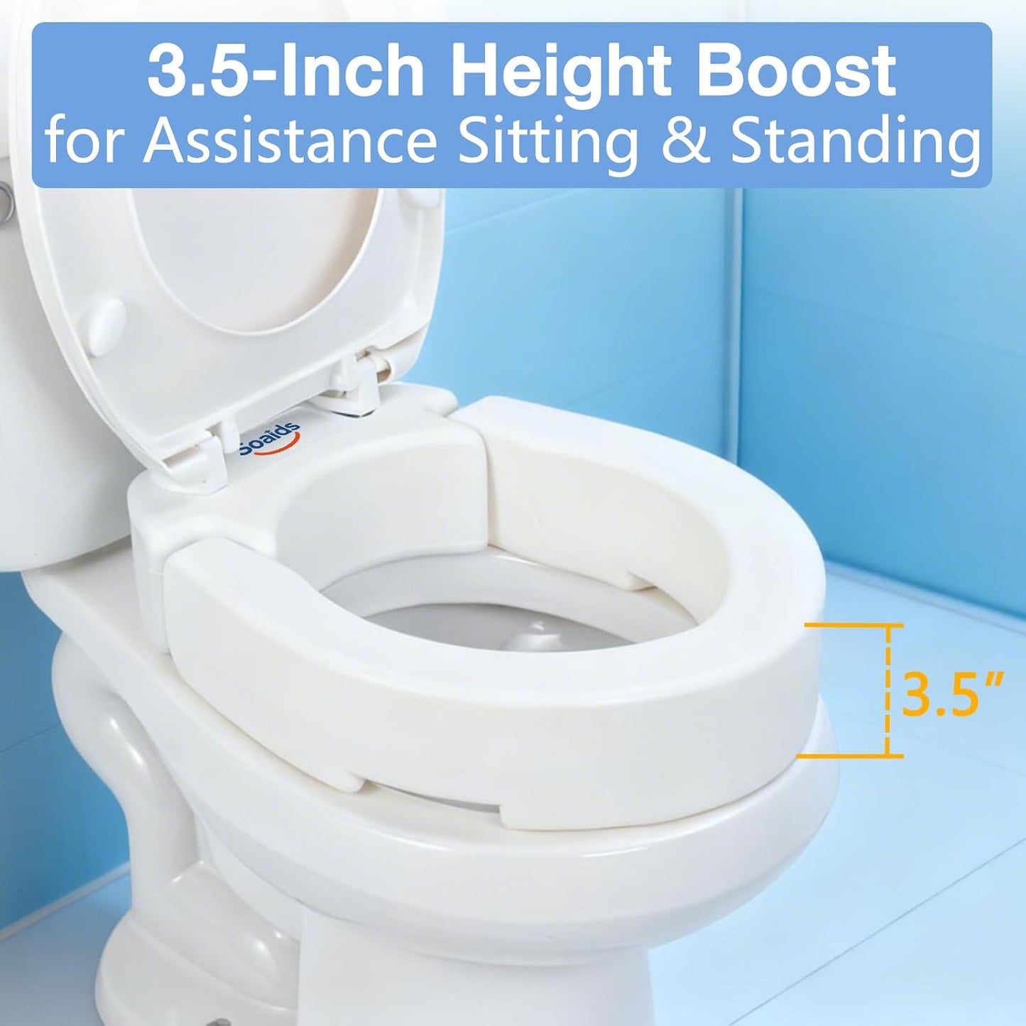 Asiento inodoro elevado 3.5pulg bisagras para adultos