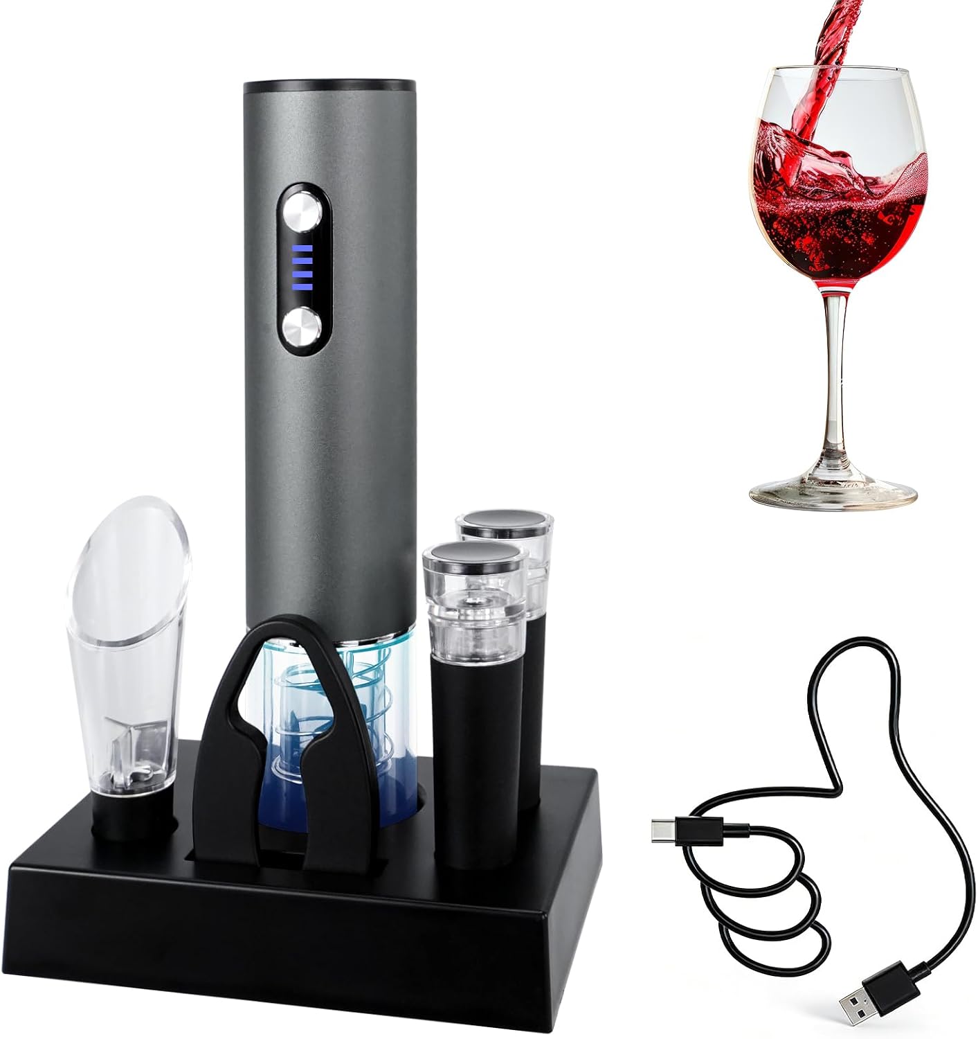 Abrebotellas vino eléctrico USB-C con cortador y aireador