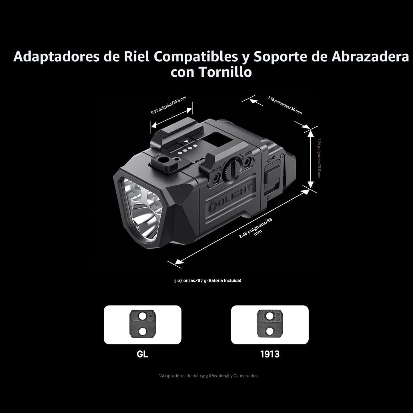 Linterna táctica USB-C doble haz 22500 velas 1200 lumen negra mate