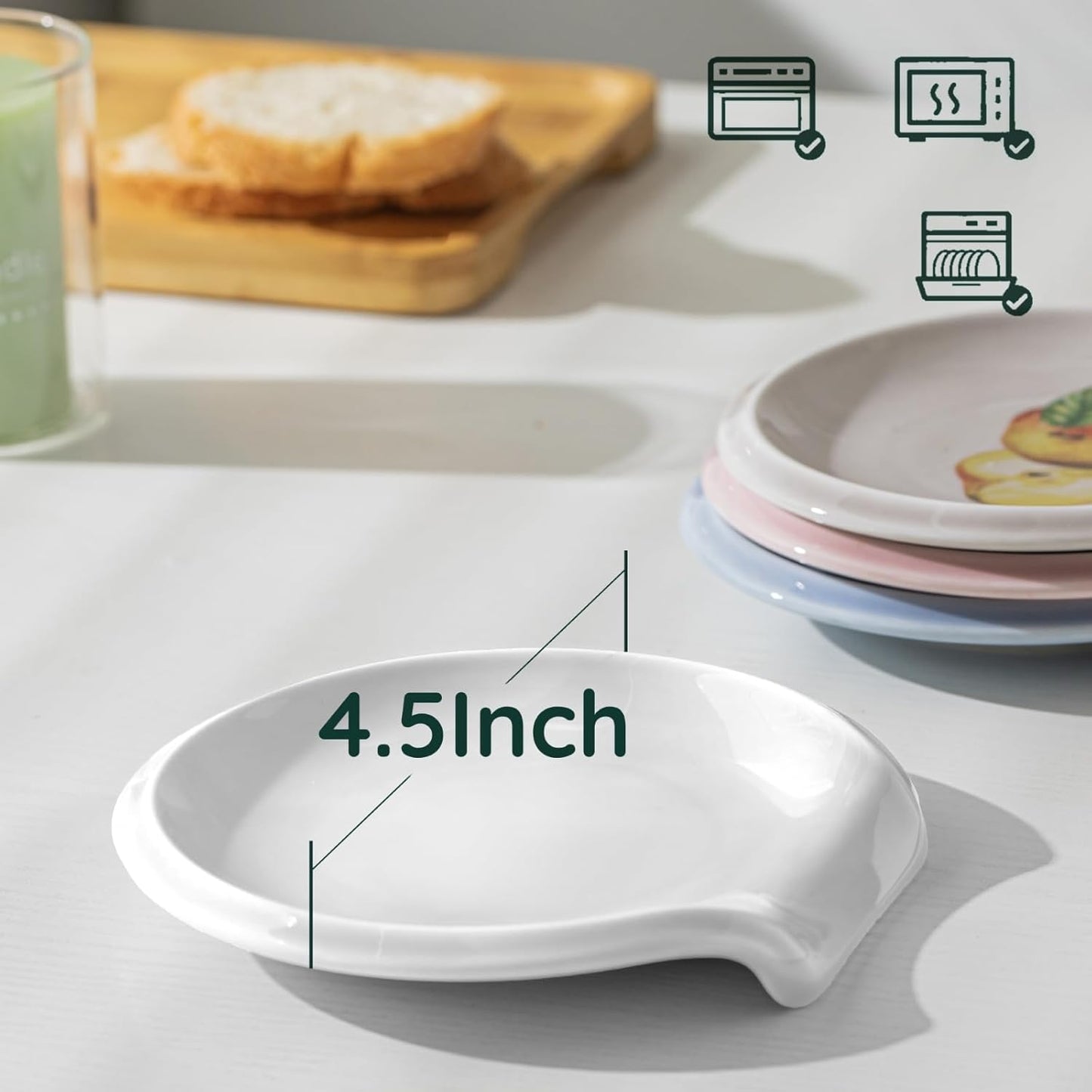 Soporte redondo de cerámica para cuchara de encimera de cocina 4.5 pulgadas blanco