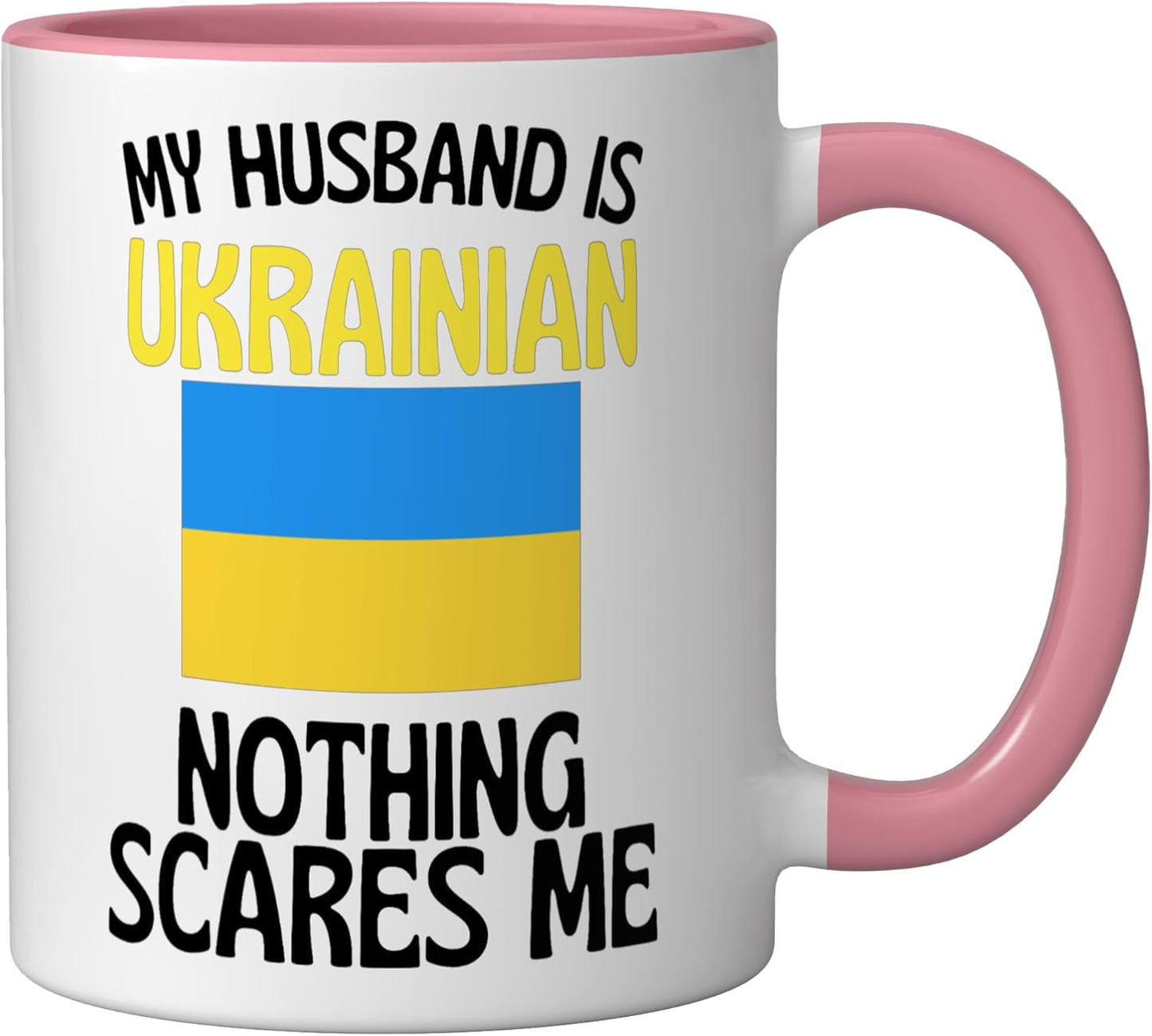 Taza Cerámica Humorística Mi Marido Es Ucraniano Rosa/Blanco