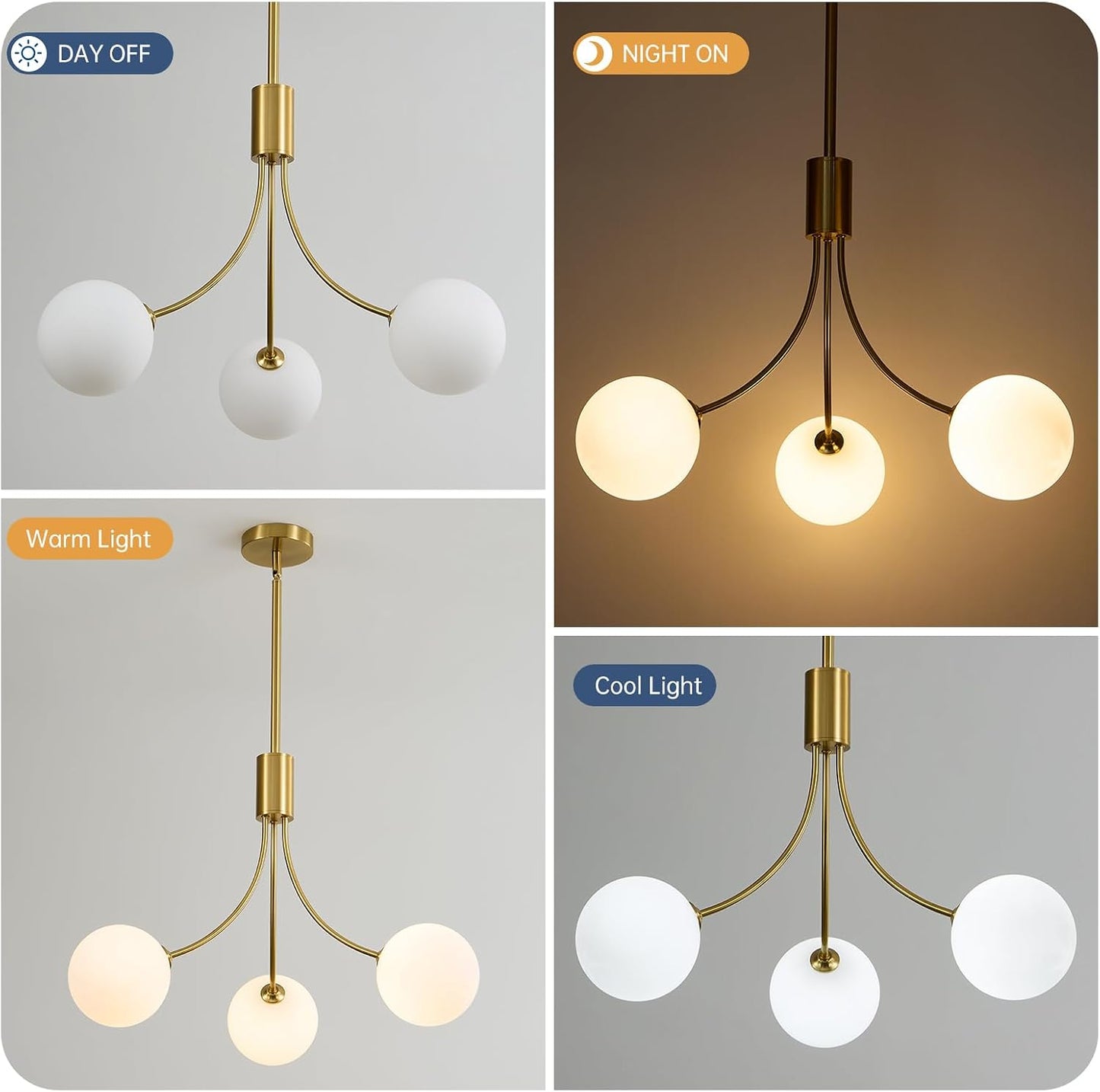 Candelabro Sputnik 3 luces doradas colgante comedor sala