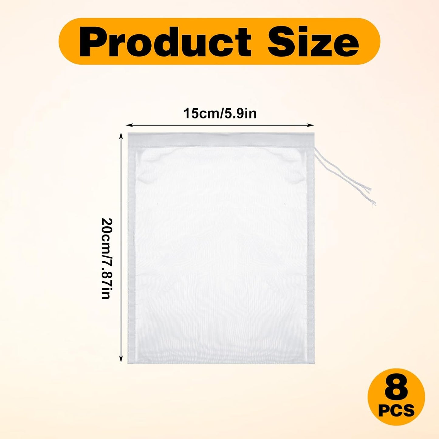 8 bolsas coladora malla fina reutilizables 7.87x5.9pulg