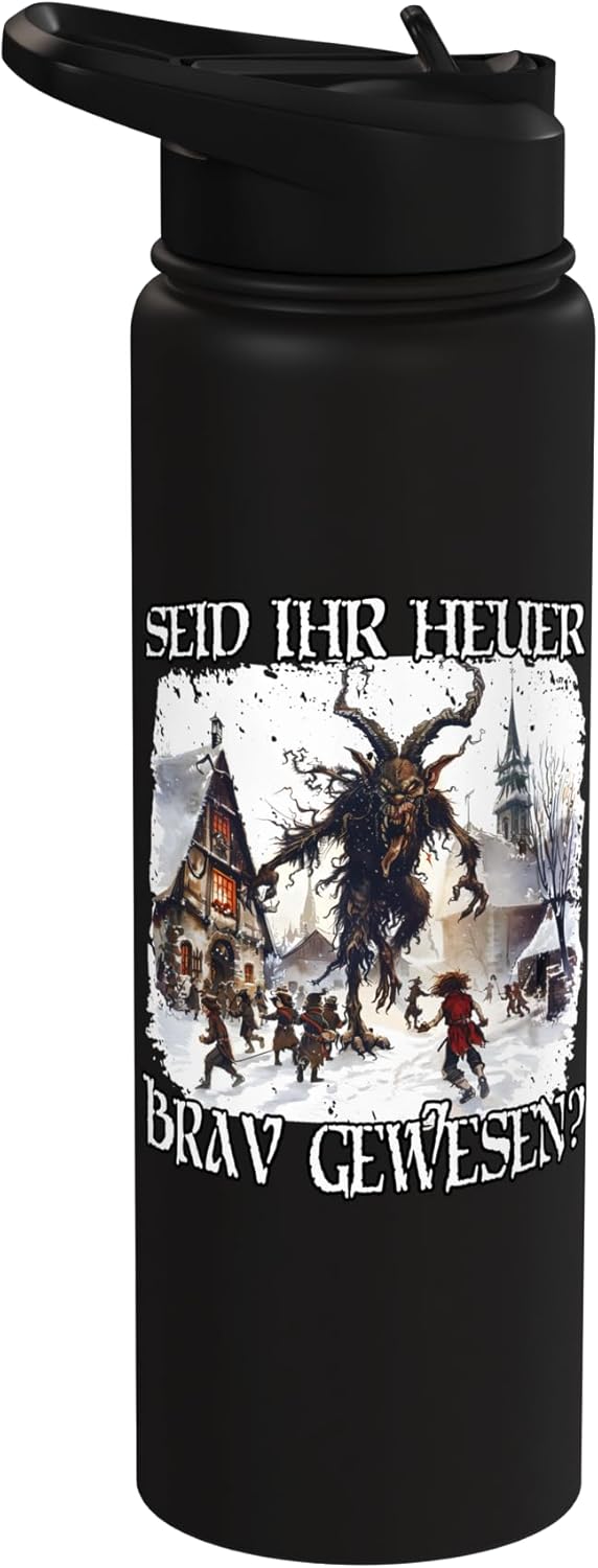 Disfraz de Krampus con botella de agua aislada de acero inoxidable