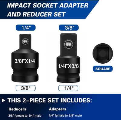 Set 2 adaptadores enchufe impacto 3/8x1/4 y 1/4x3/8 acero