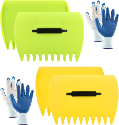 2 Pares Rastrillos Mano Jardín con Guantes para Hojas y Basura