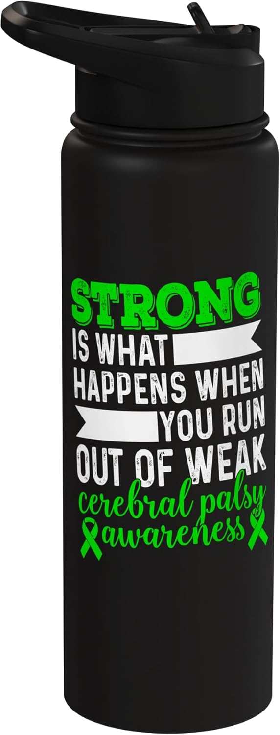 Botella agua acero inox aislada frase Cerebral Palsy