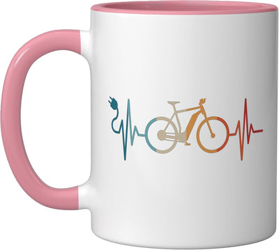 Taza cerámica para bicicleta eléctrica ciclista rosa/blanca