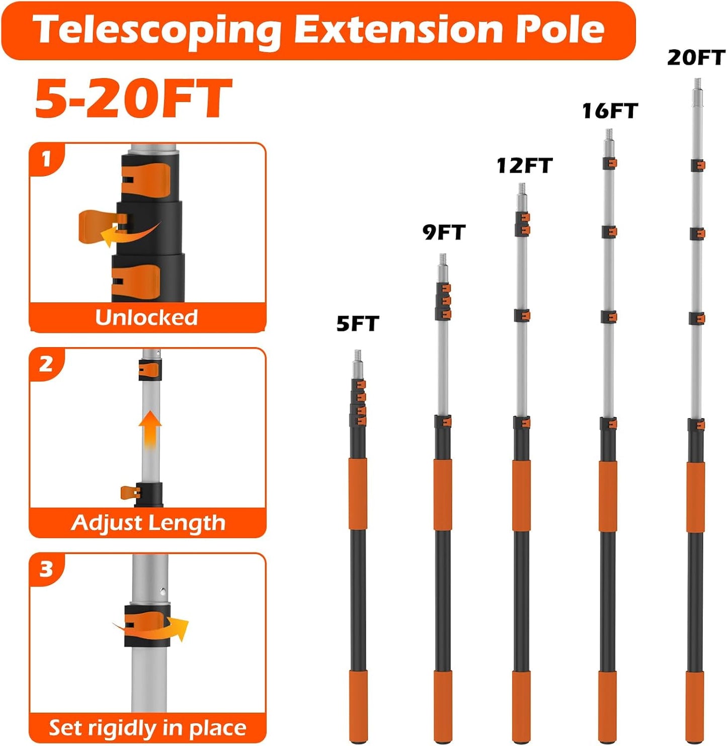 Kit plumero techo alto poste ajustable 5-20ft con escobilla
